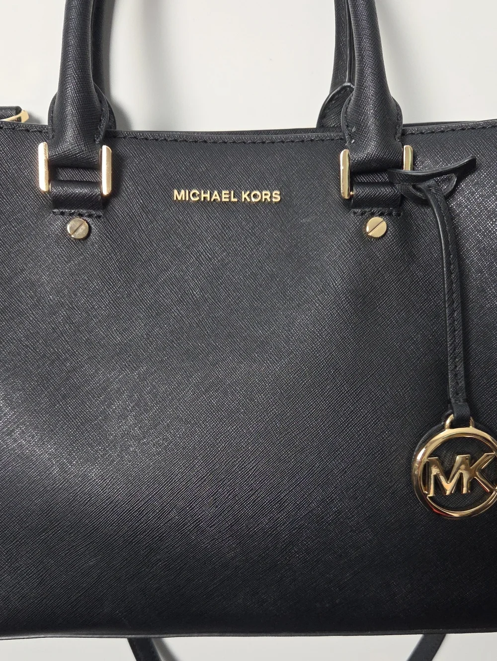 Michael Kors Savannah Large Black Saffiano Satchel with Gold Hardware